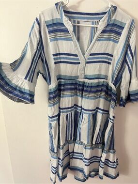 Blue Striped V-Neck Women’s Dress